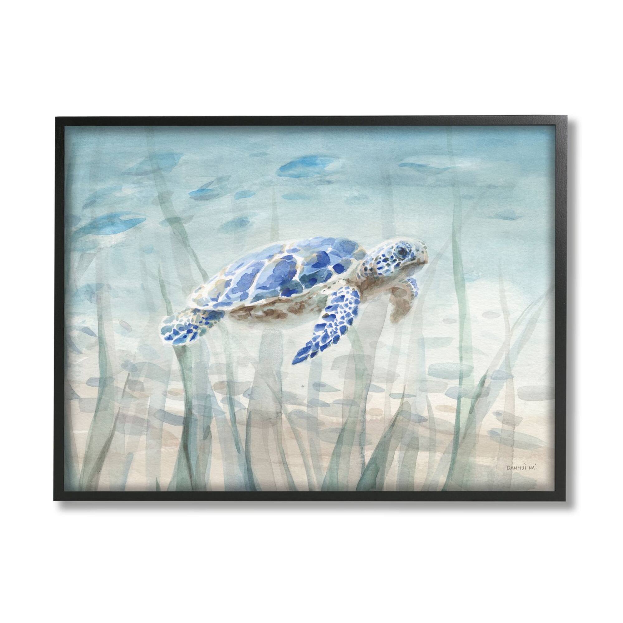 Stupell Industries Baby Sea Turtle Blue Speckled Aquatic Animal Ocean Framed Wall Art